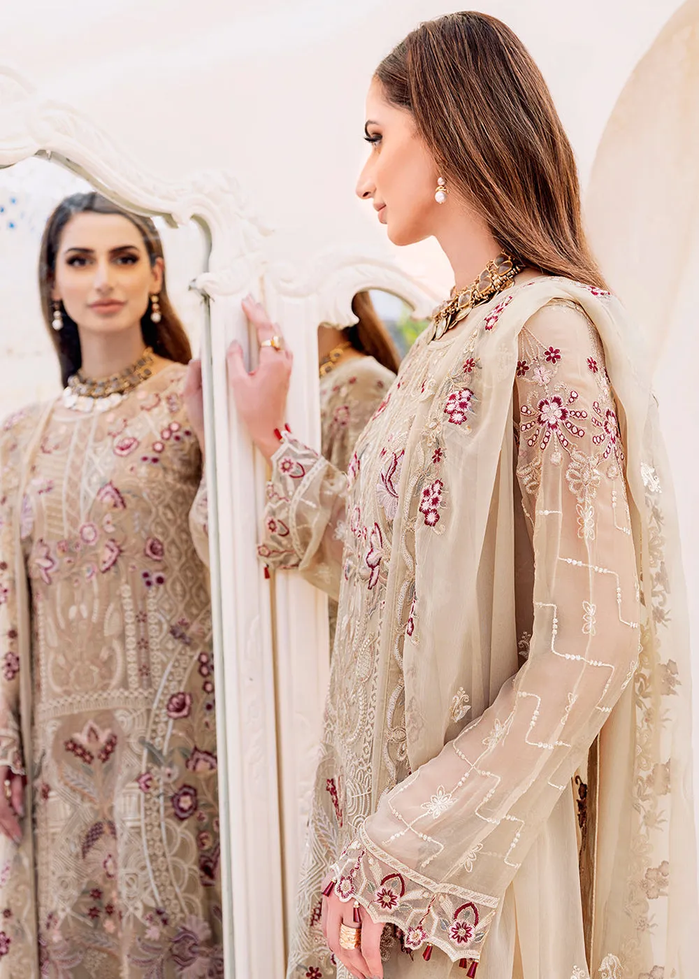 Beige Embroidered Suit - Ramsha Chiffon Vol 23 - #F-2306