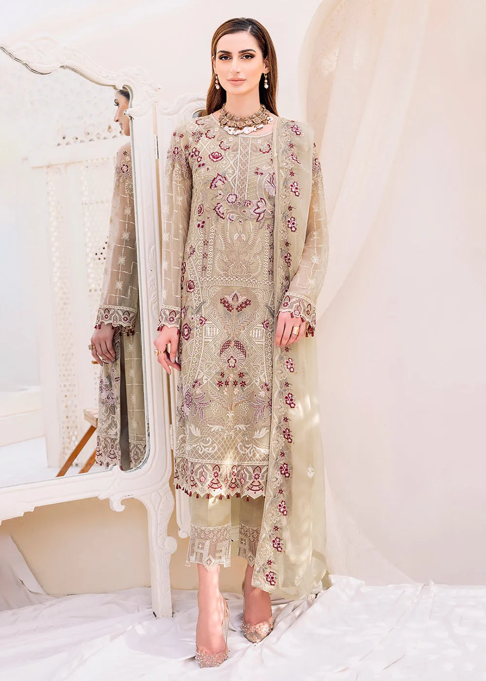 Beige Embroidered Suit - Ramsha Chiffon Vol 23 - #F-2306