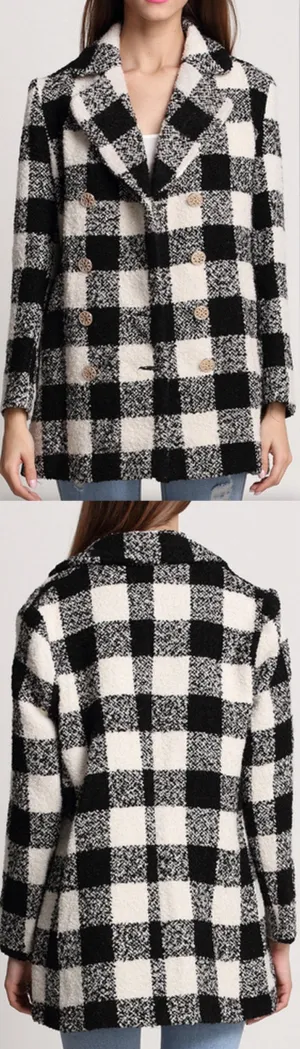 Black & White Check Cashmere & Wool Blend Coat