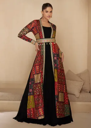 Black Embroidered Georgette Shrug Style Anarkali Suit