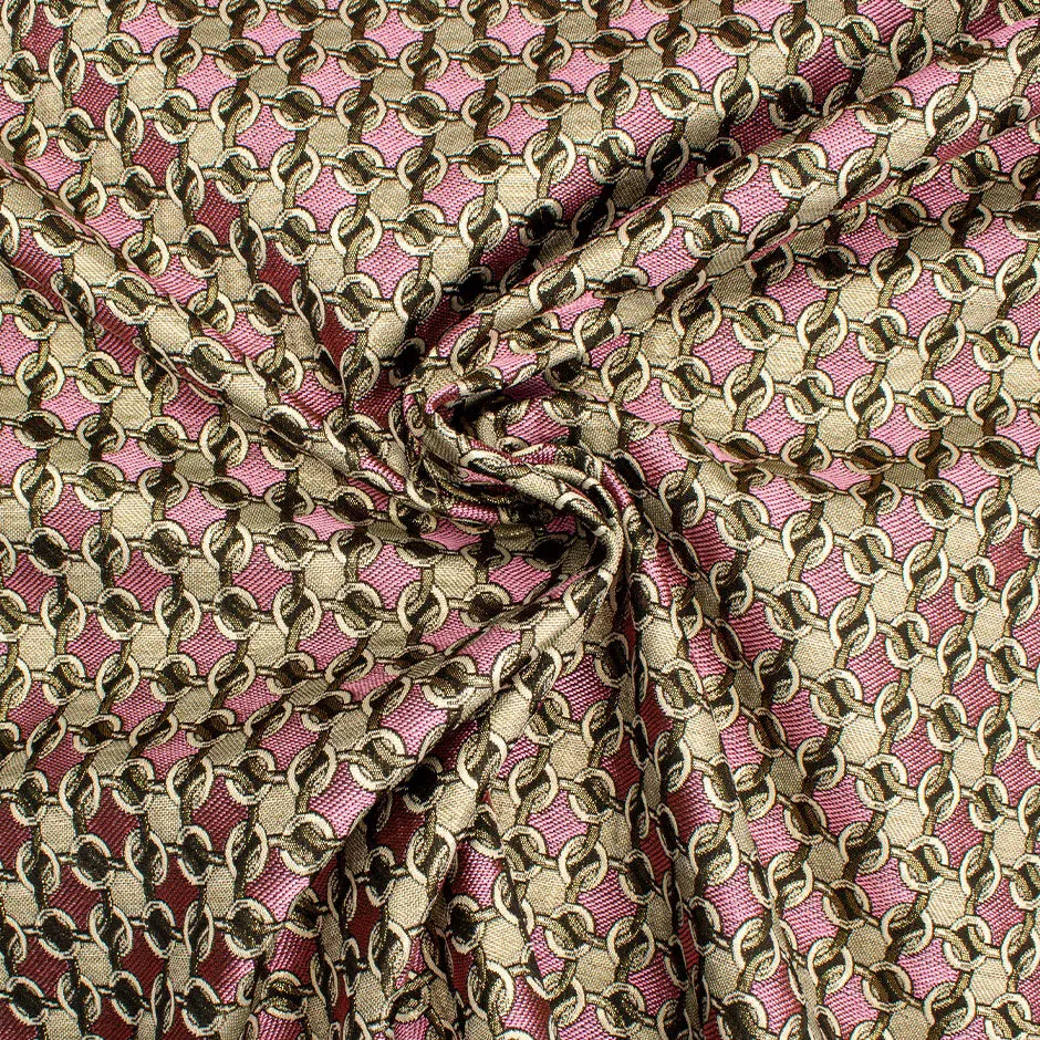 Bubble Gum Pink & Gold Geometric Metallic Brocade