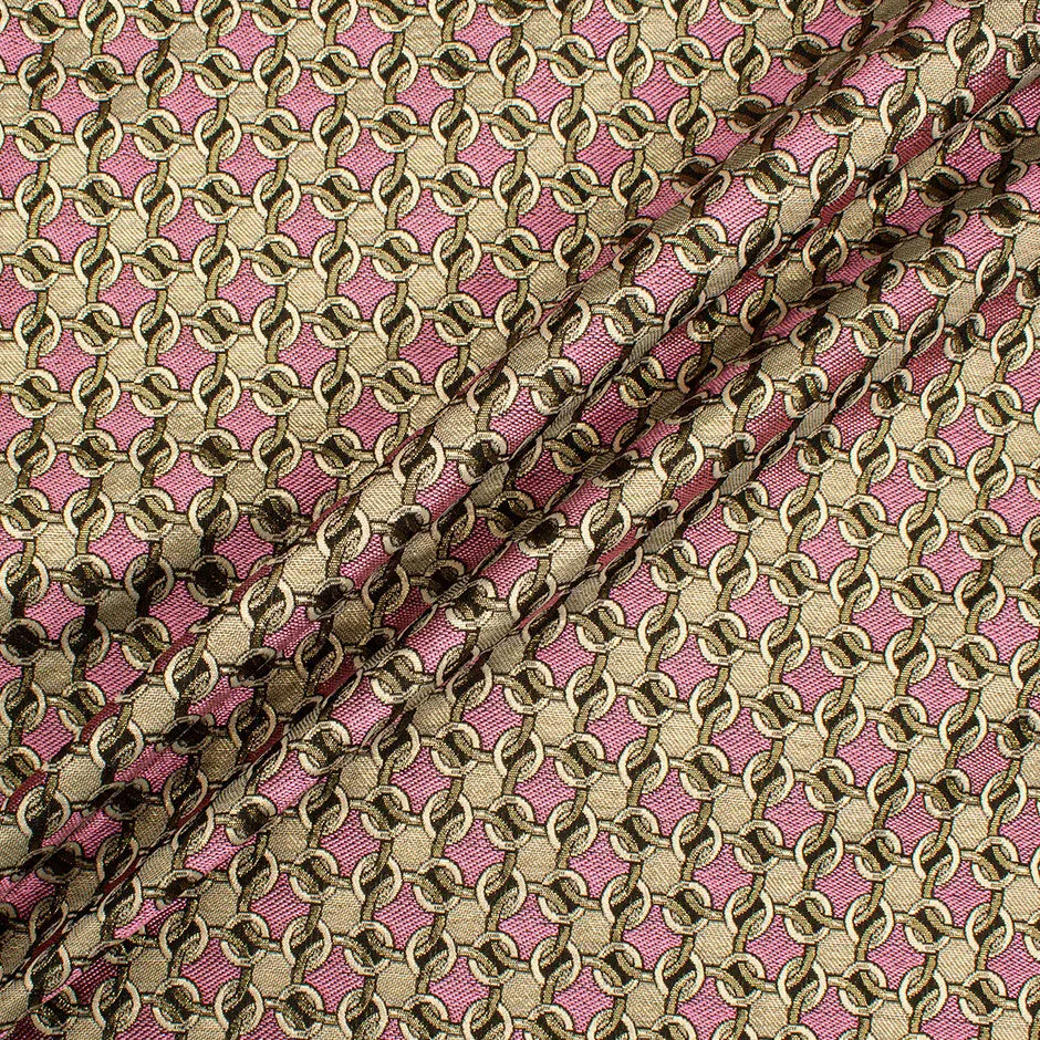 Bubble Gum Pink & Gold Geometric Metallic Brocade