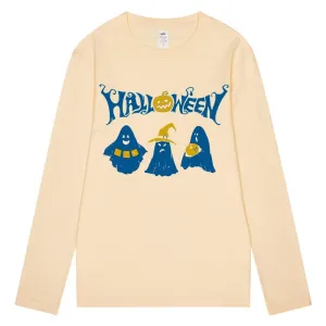 CORIRESHA Teen Ghost T-Shirt Crewneck Long Sleeve Cotton Harajuku Halloween Tops