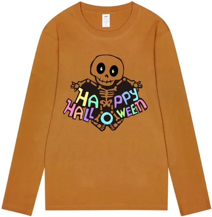 CORIRESHA Women's Skull T-Shirt Crewneck Long Sleeves Y2k Aesthetics Halloween Costumes