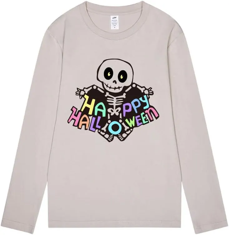 CORIRESHA Women's Skull T-Shirt Crewneck Long Sleeves Y2k Aesthetics Halloween Costumes