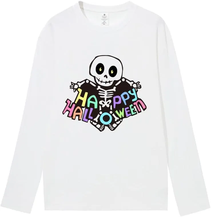 CORIRESHA Women's Skull T-Shirt Crewneck Long Sleeves Y2k Aesthetics Halloween Costumes