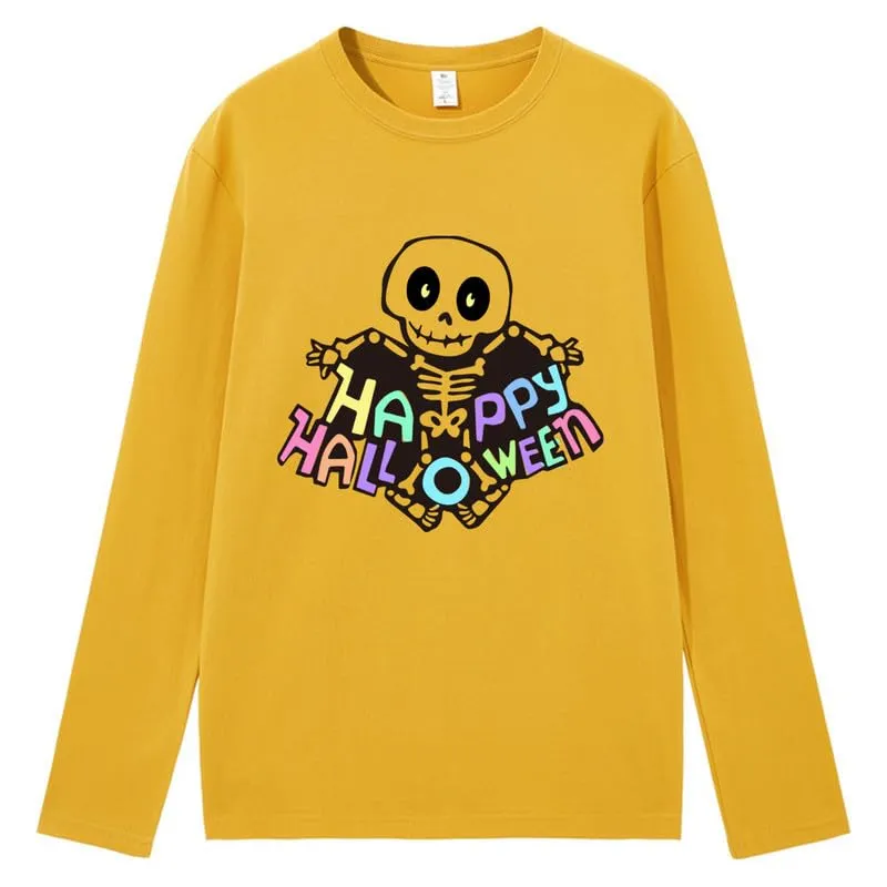 CORIRESHA Women's Skull T-Shirt Crewneck Long Sleeves Y2k Aesthetics Halloween Costumes