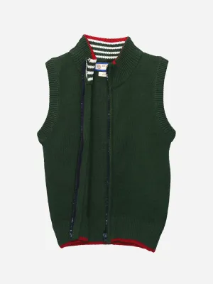 Dark Green Sleeveless Casual Zipper