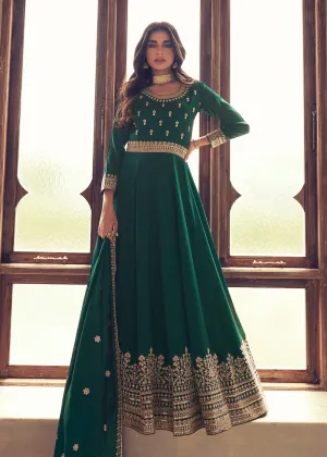 Designer Dark Green Silk Floor Length Anarkali Suit