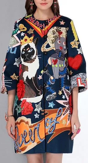 Embellished Printed Coat