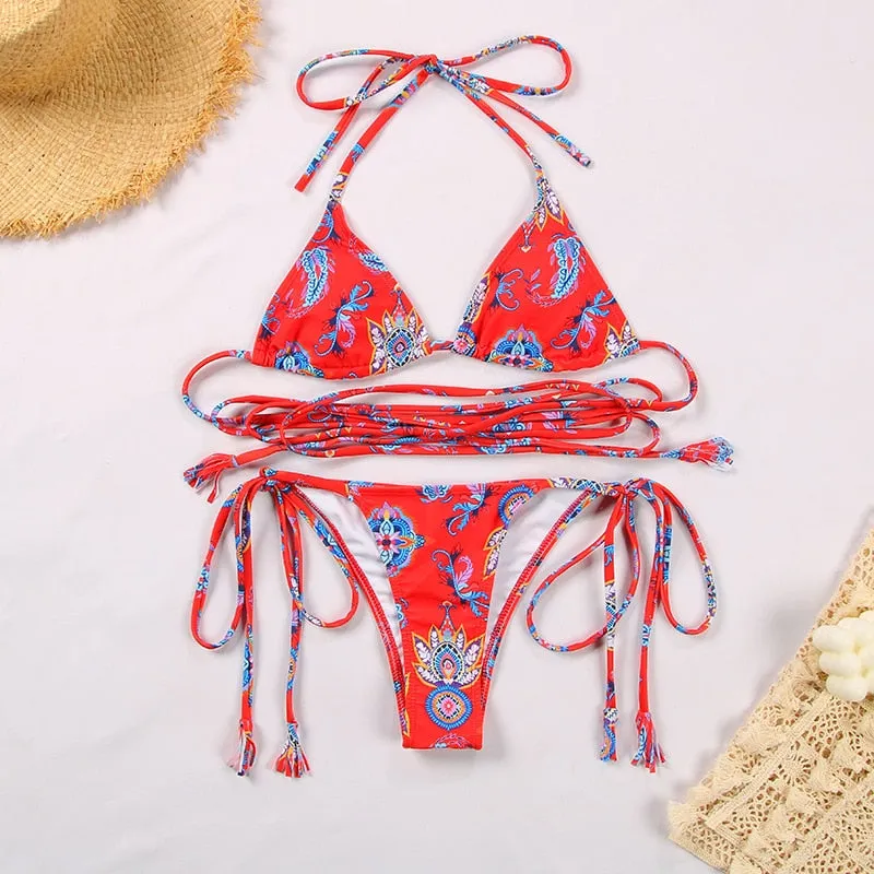 Fashionkova   Quality 2022 Sexy Bikini Women Cover Belly Elegant Swimsuit Female Bathing Suits Print Solid Swimwear High Cut Bikini Set