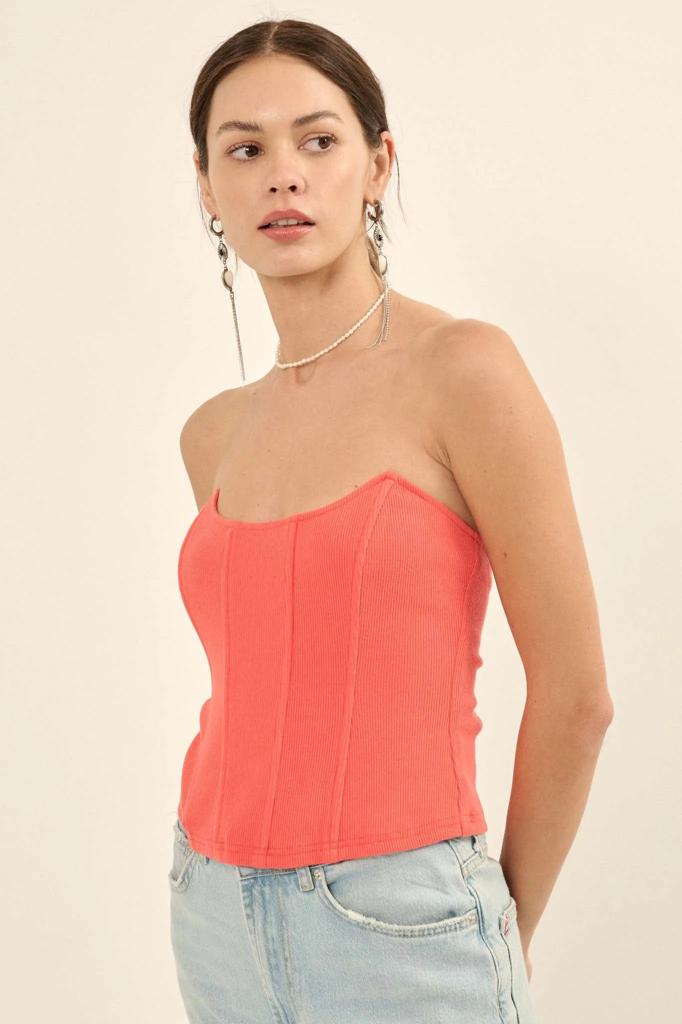 Form Factor Strapless Rib-Knit Corset Top