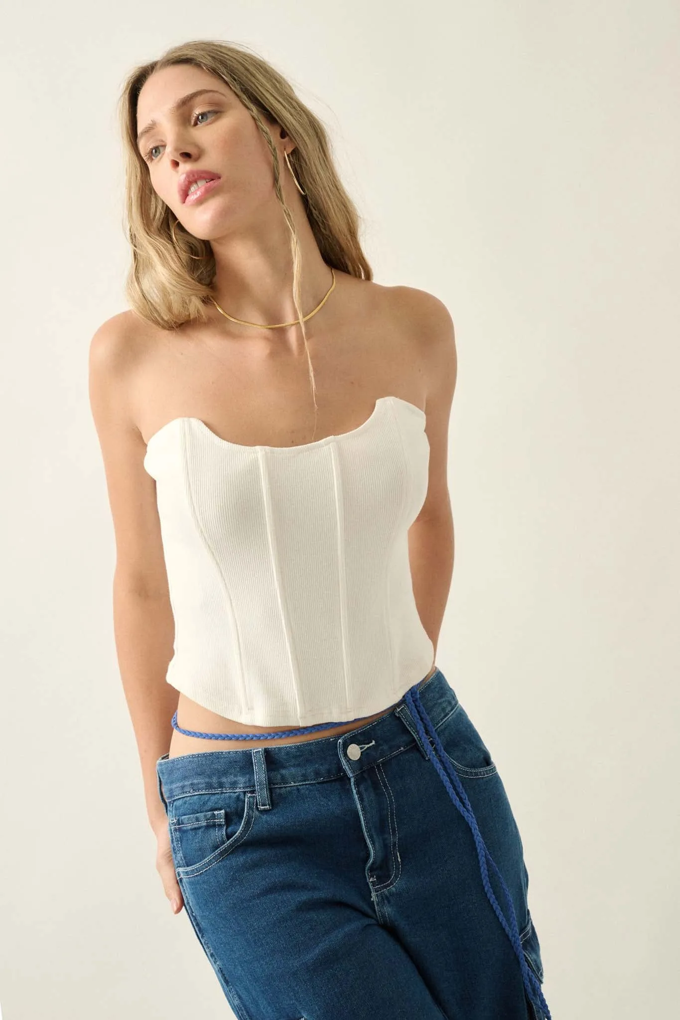 Form Factor Strapless Rib-Knit Corset Top