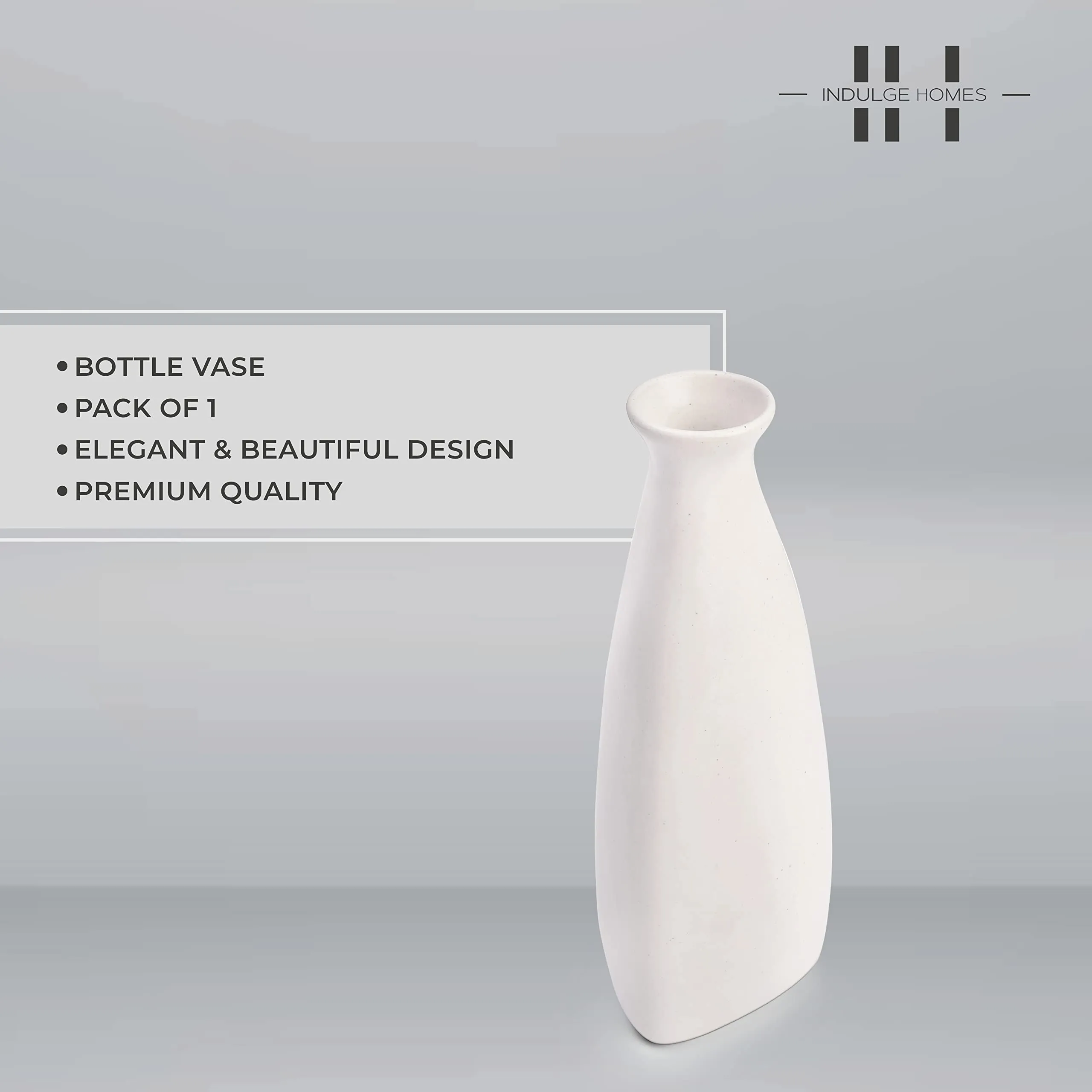 Indulge Homes White Ceramic Bottle Vase Set of 1 / Bottle Shaped Vases for Home Decor, Modern Pampas Vases for Wedding Dinner Table Party Living Room Office Bedroom, Decorative Gift - 9 Inches