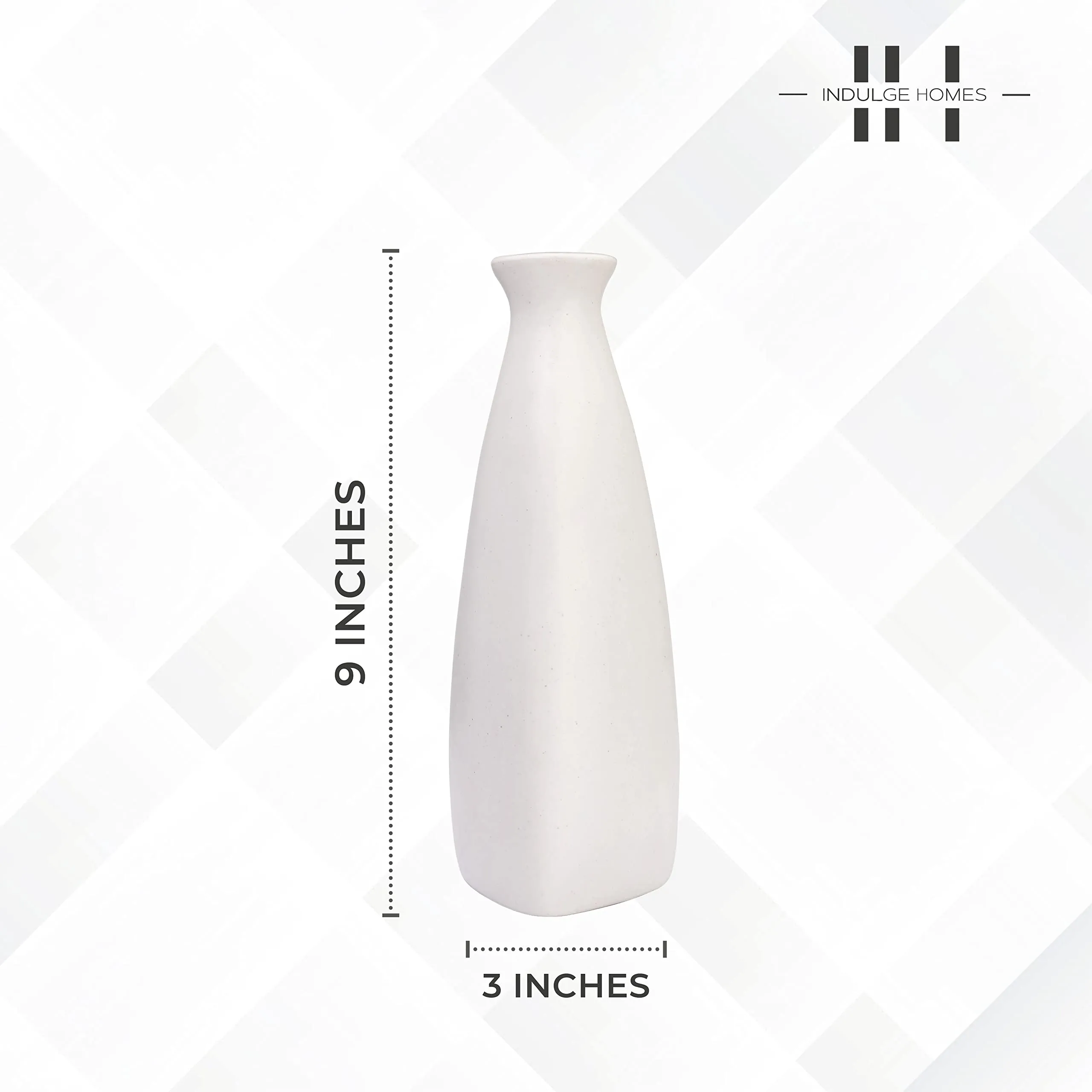 Indulge Homes White Ceramic Bottle Vase Set of 1 / Bottle Shaped Vases for Home Decor, Modern Pampas Vases for Wedding Dinner Table Party Living Room Office Bedroom, Decorative Gift - 9 Inches