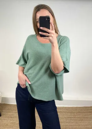 Juliette Batwing Knitted Jumper in Sage Green