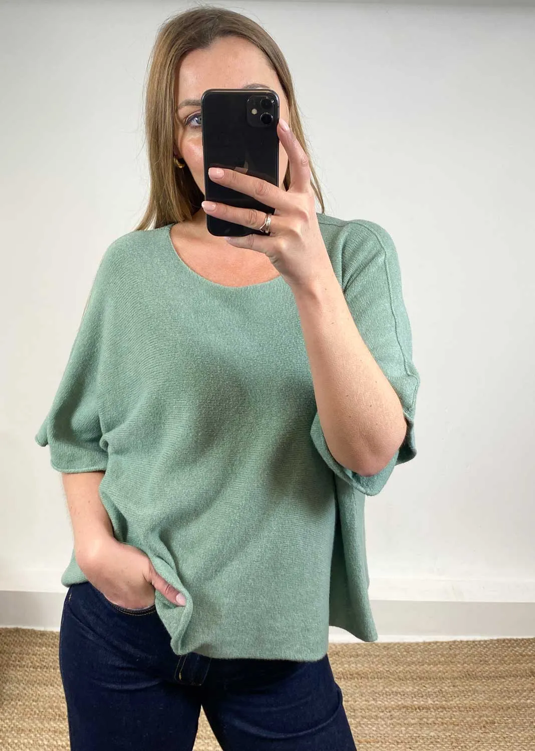 Juliette Batwing Knitted Jumper in Sage Green