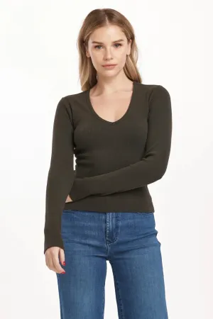 Marlowe V Neck Top - Dark Moss