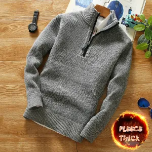 Men's High quality Fleece Thicker Sweater Half Zipper Turtleneck Warm Pullover.