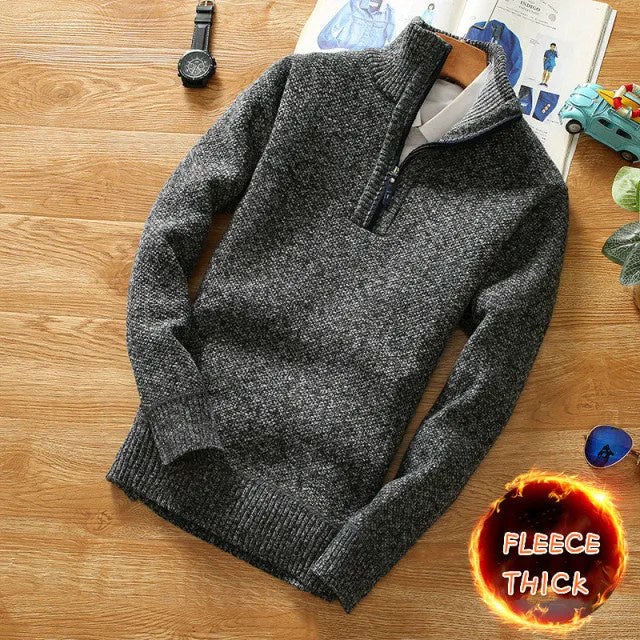 Men's High quality Fleece Thicker Sweater Half Zipper Turtleneck Warm Pullover.