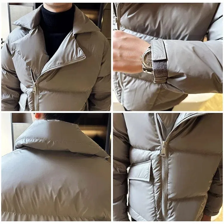 Men's Winter White Duck Down Jacket – High-Quality Short Loose Fit Coat with Large Lapel for Warmth & Streetwear Style