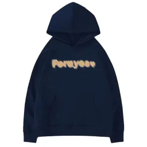 Metaversmall Navy Blue Chicly Hooded Drawstring Loose Female Hoodies Fashion Letter Printing Pocket Basic Simple Casual Women Hoodies