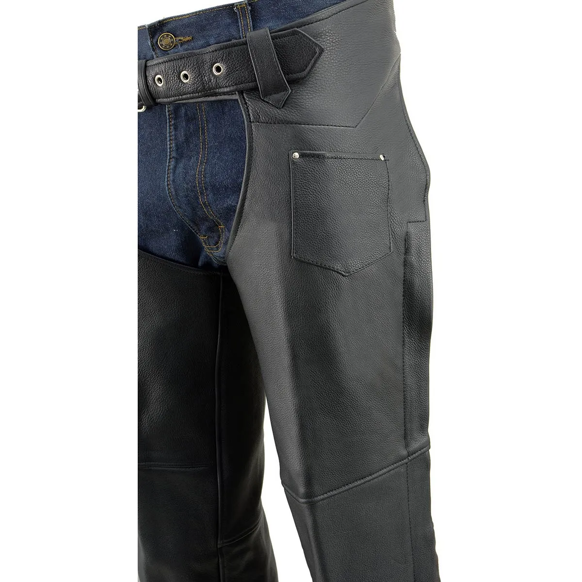 Milwaukee Leather Chaps for Men's Black Premium Leather Fully Lined  Motorcycle Chaps w/ Front Coin Pocket-ML1115