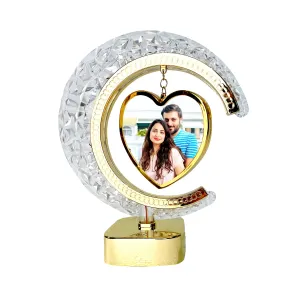 MUSHA Golden Moon Crystal LED Photo Frame Heart - Customizable Illumination, Romantic Design, Dual Shape Options, Versatile Power, Personalized Touch