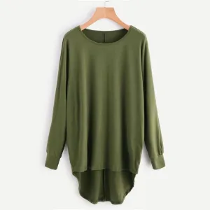 Oversized Batwing Green Round Neck Pullovers Sweatshirt