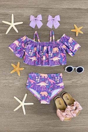 Purple Dinosaur 3-Piece Bikini Set