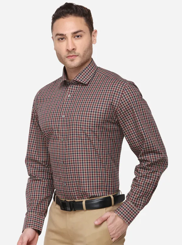 Red & Beige Checked Regular Fit Formal Shirt | JadeBlue