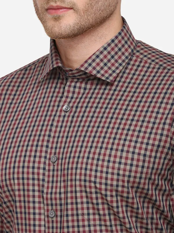 Red & Beige Checked Regular Fit Formal Shirt | JadeBlue