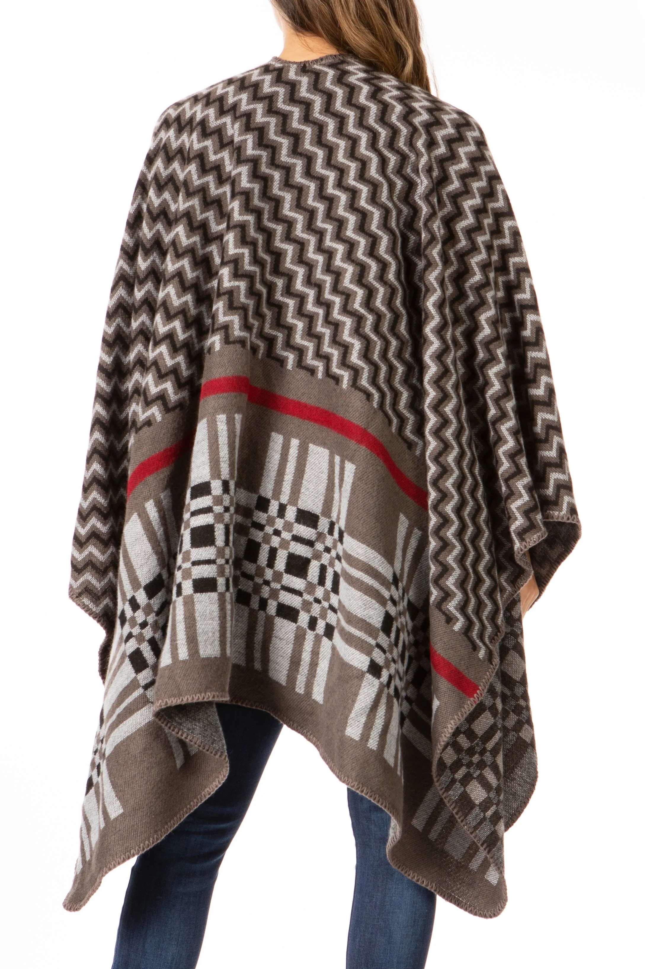 Sakkas Lupe Womens Reversible Poncho Wrap Cape Shawl Sweater Coat Cardigan Pattern