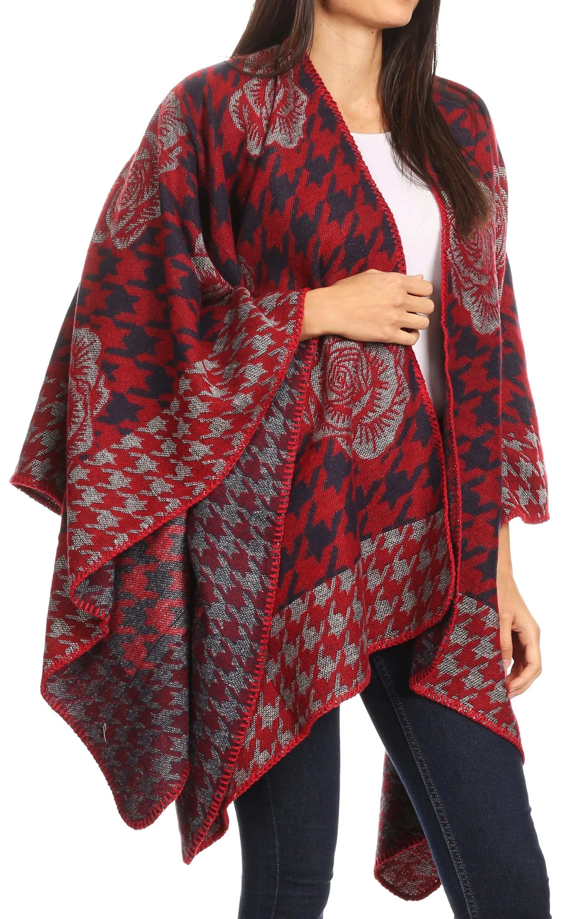 Sakkas Lupe Womens Reversible Poncho Wrap Cape Shawl Sweater Coat Cardigan Pattern