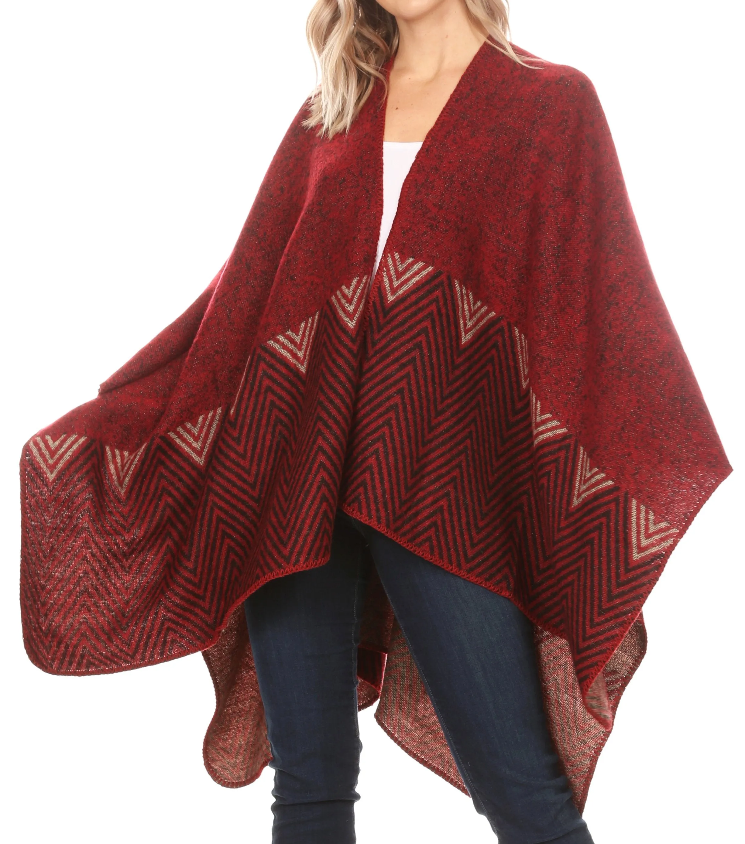 Sakkas Lupe Womens Reversible Poncho Wrap Cape Shawl Sweater Coat Cardigan Pattern