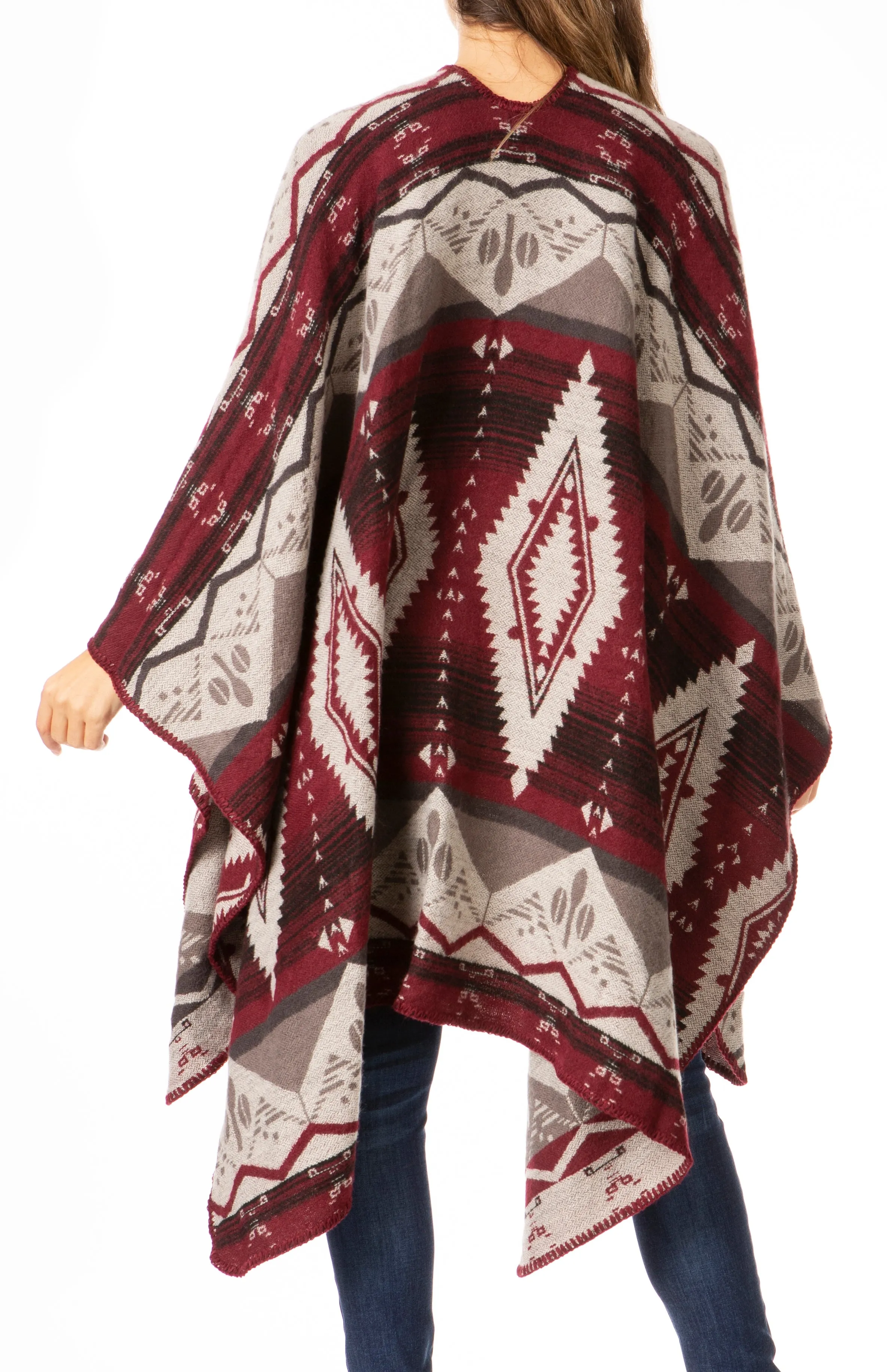 Sakkas Lupe Womens Reversible Poncho Wrap Cape Shawl Sweater Coat Cardigan Pattern