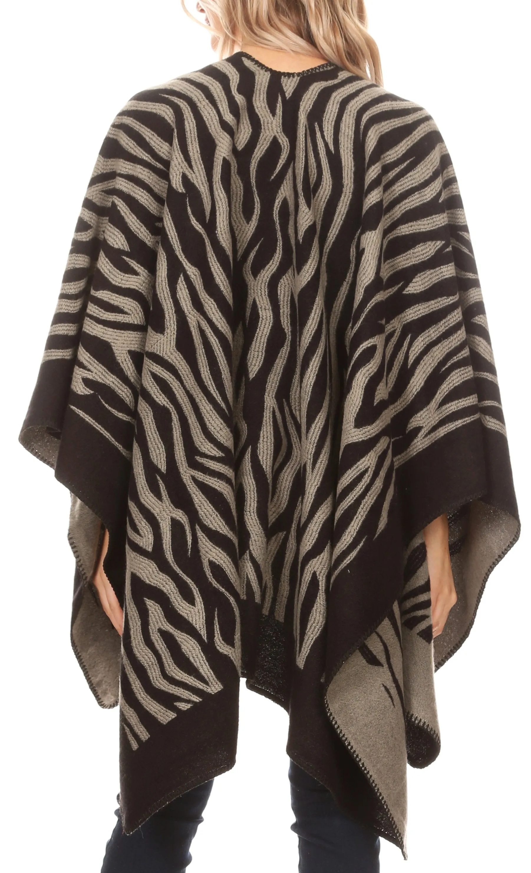 Sakkas Lupe Womens Reversible Poncho Wrap Cape Shawl Sweater Coat Cardigan Pattern