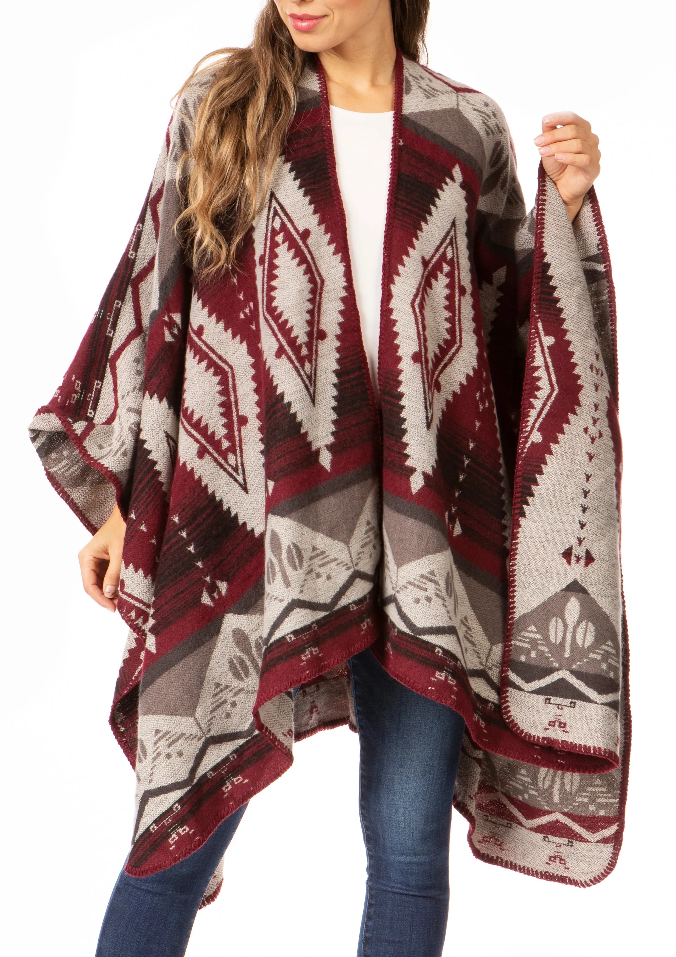 Sakkas Lupe Womens Reversible Poncho Wrap Cape Shawl Sweater Coat Cardigan Pattern