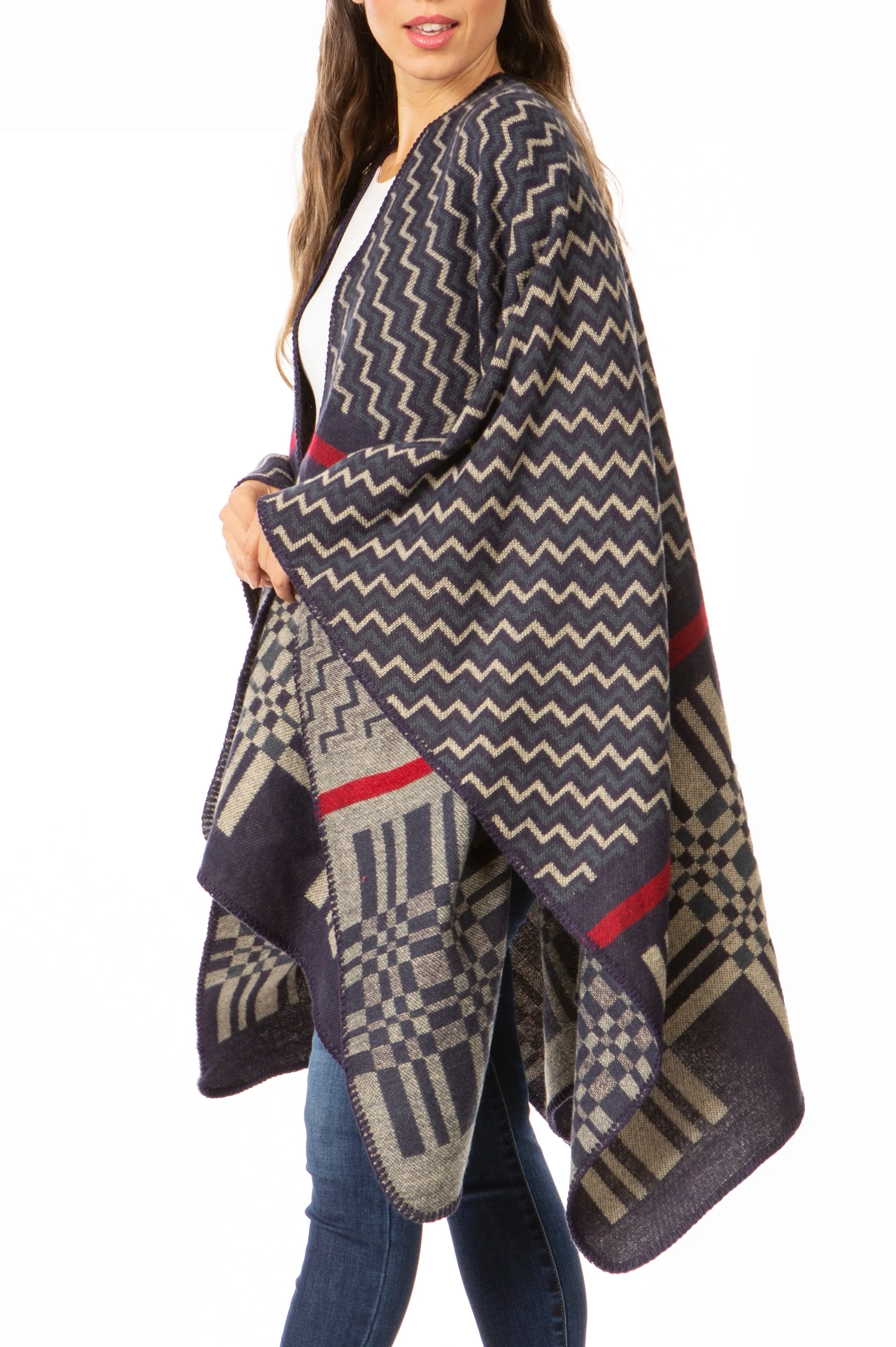 Sakkas Lupe Womens Reversible Poncho Wrap Cape Shawl Sweater Coat Cardigan Pattern