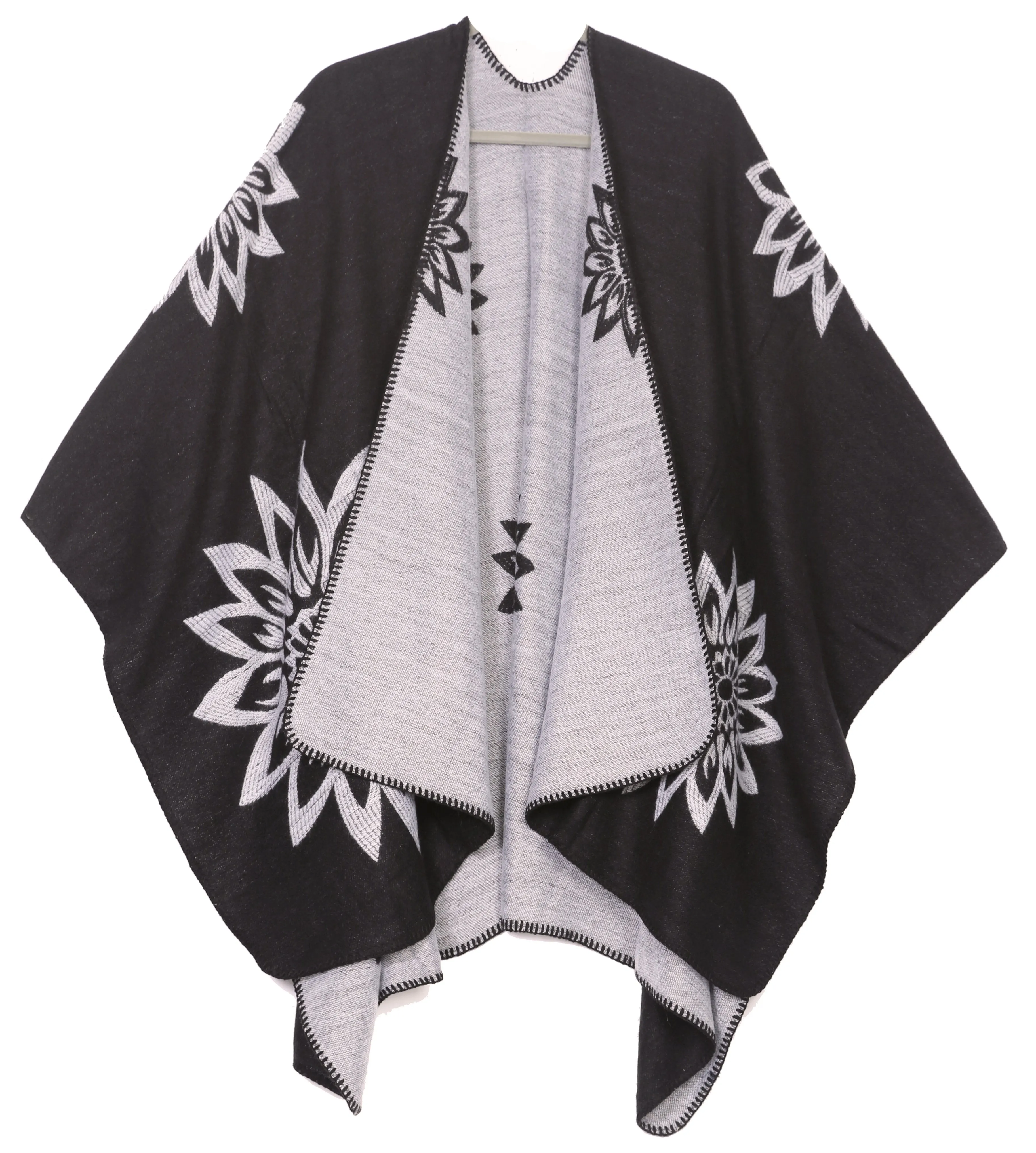 Sakkas Lupe Womens Reversible Poncho Wrap Cape Shawl Sweater Coat Cardigan Pattern