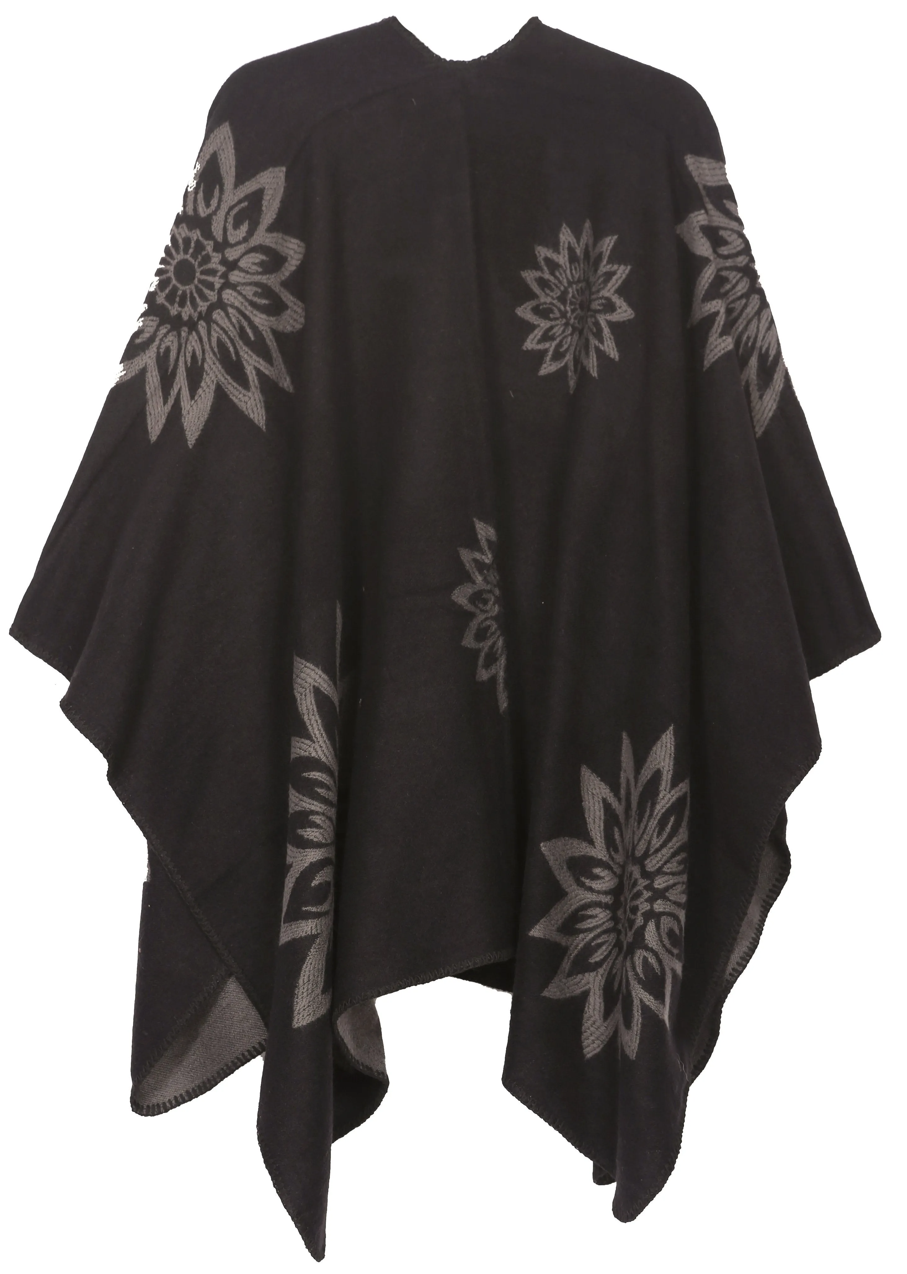 Sakkas Lupe Womens Reversible Poncho Wrap Cape Shawl Sweater Coat Cardigan Pattern