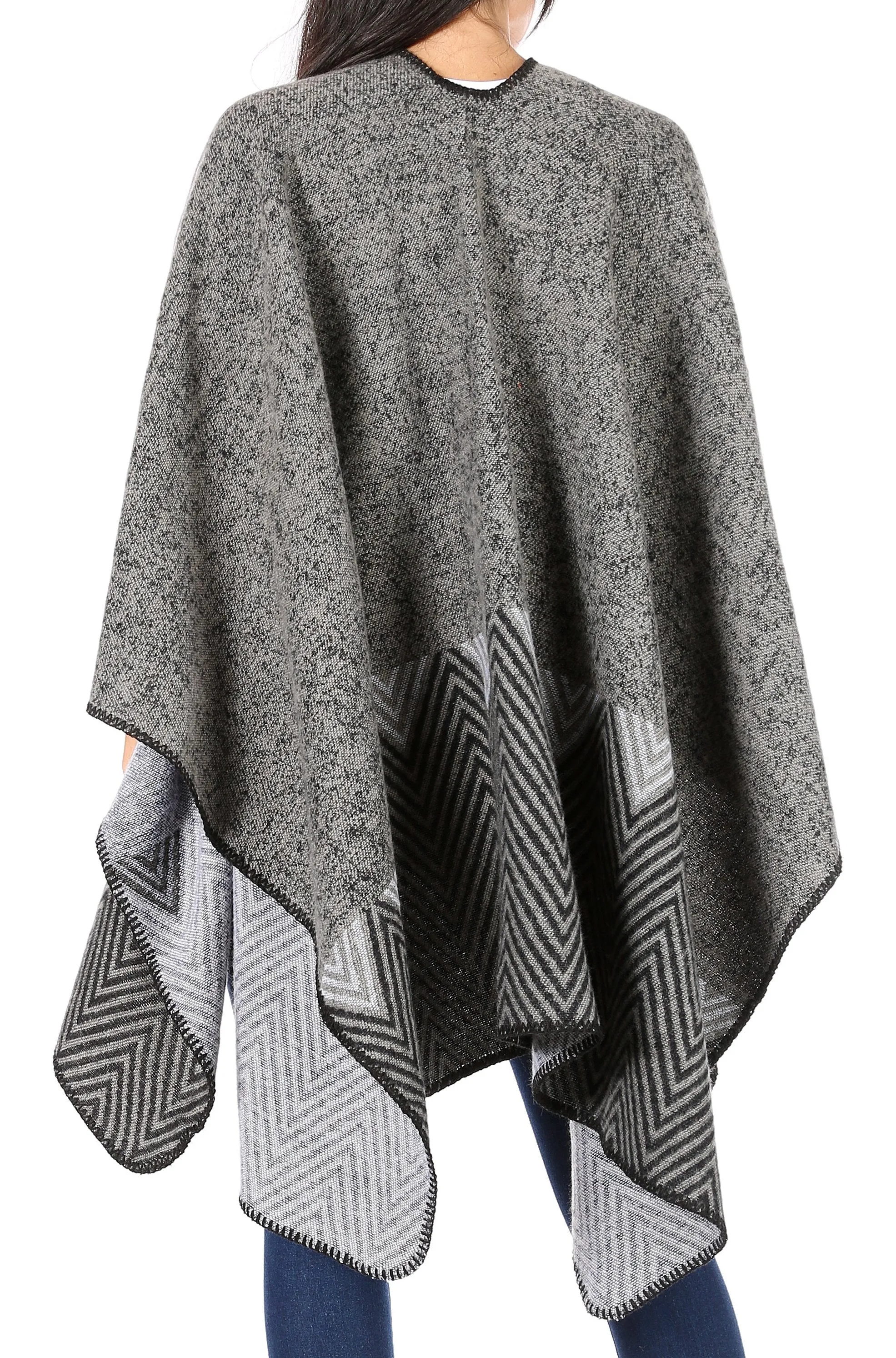 Sakkas Lupe Womens Reversible Poncho Wrap Cape Shawl Sweater Coat Cardigan Pattern