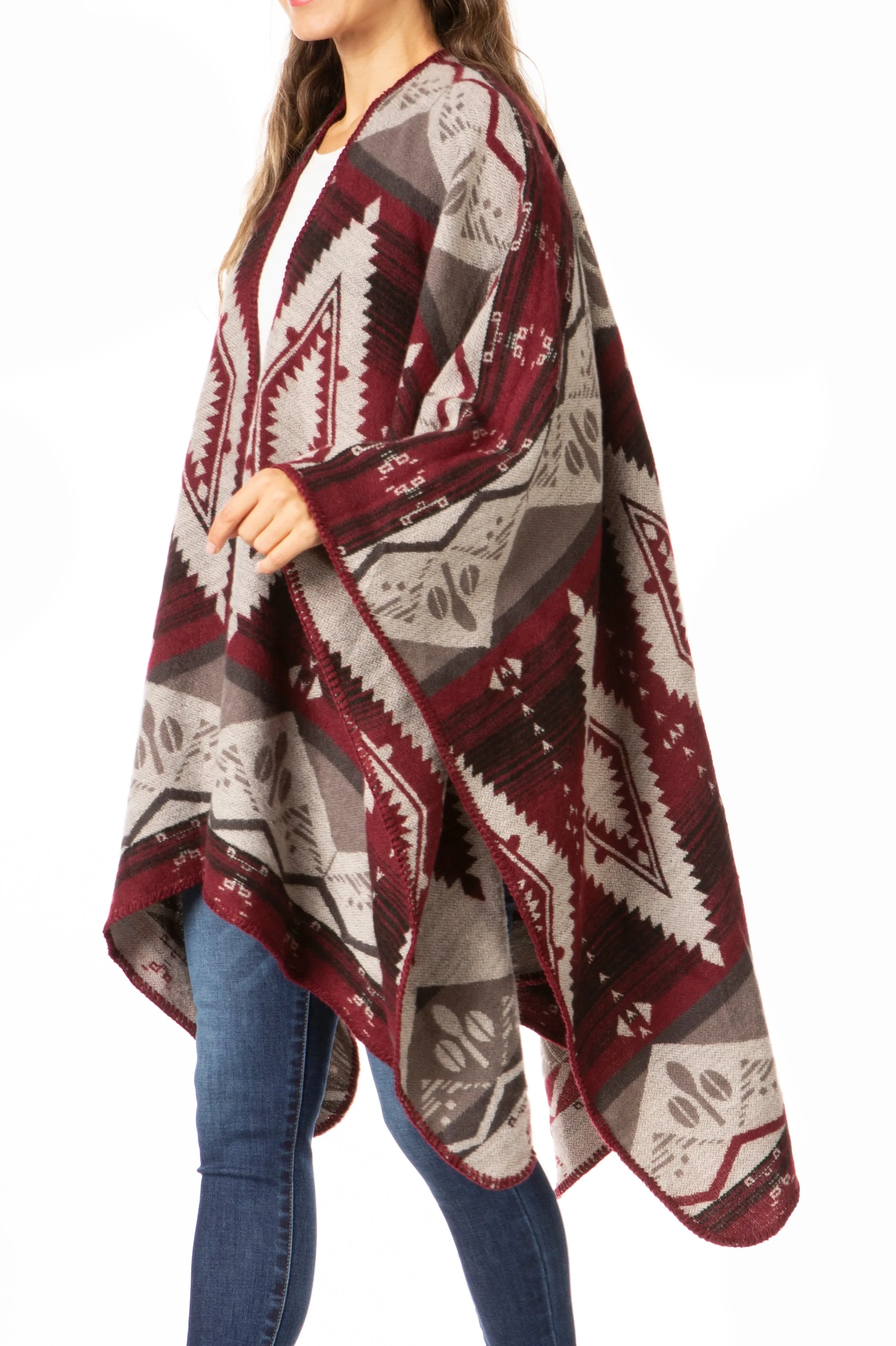 Sakkas Lupe Womens Reversible Poncho Wrap Cape Shawl Sweater Coat Cardigan Pattern