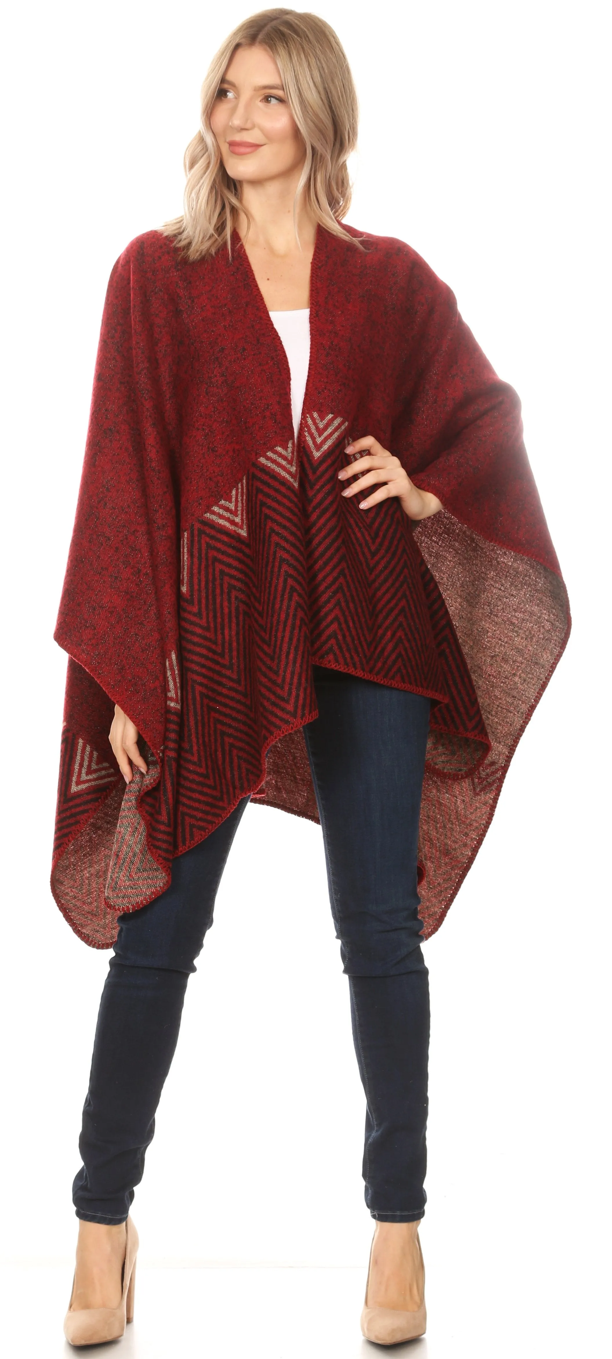 Sakkas Lupe Womens Reversible Poncho Wrap Cape Shawl Sweater Coat Cardigan Pattern