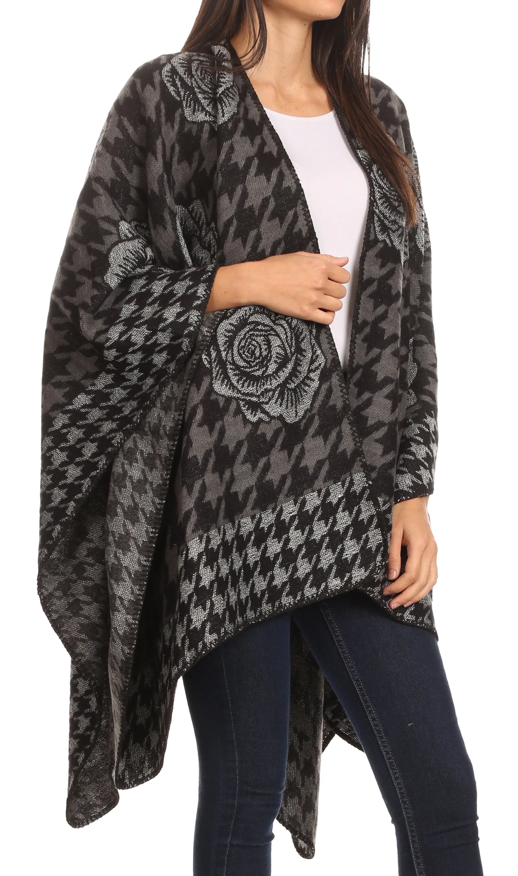 Sakkas Lupe Womens Reversible Poncho Wrap Cape Shawl Sweater Coat Cardigan Pattern