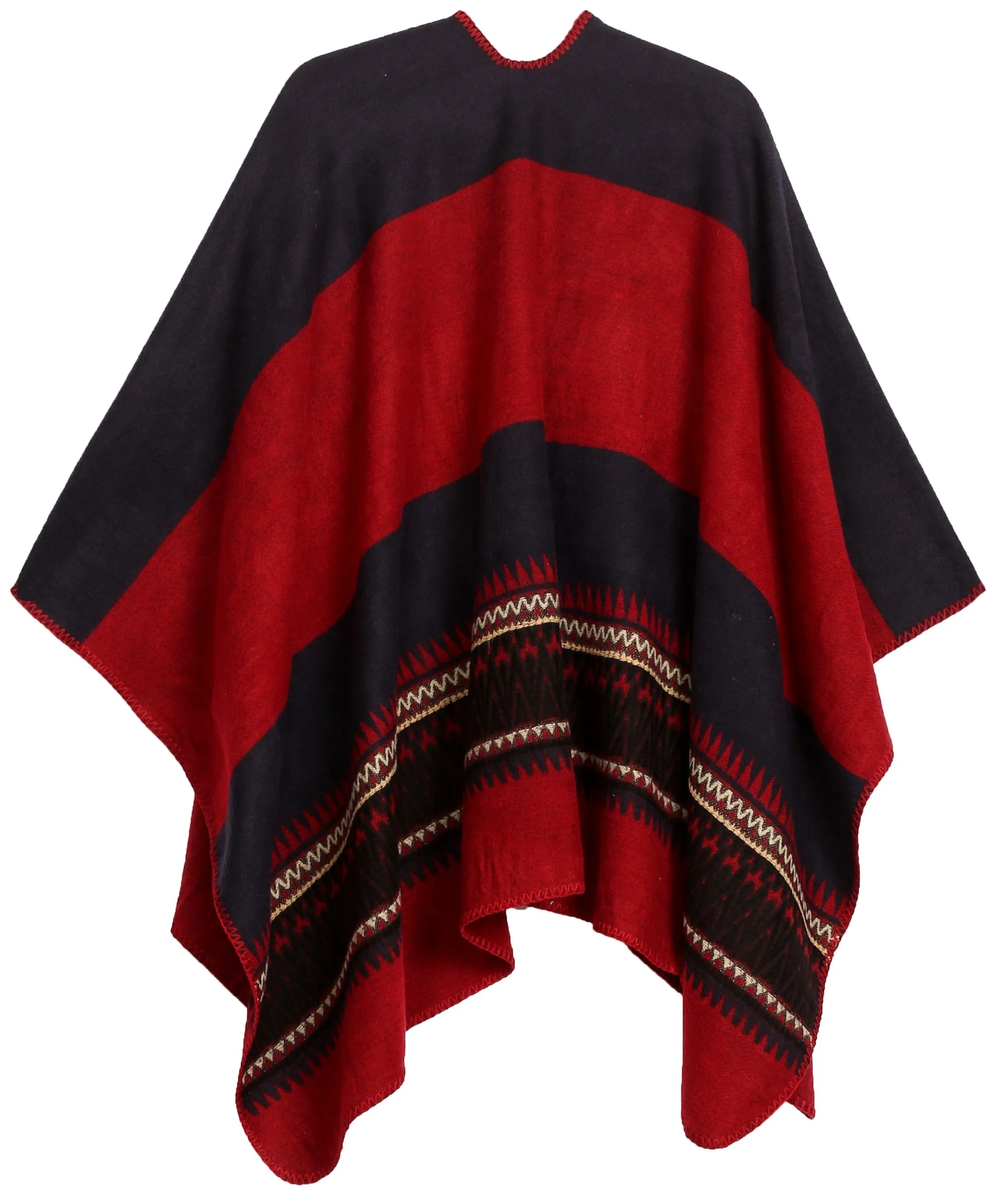 Sakkas Mari Women's Reversible Large Poncho Shawl Wrap Scarf Cape Ruana Blanket