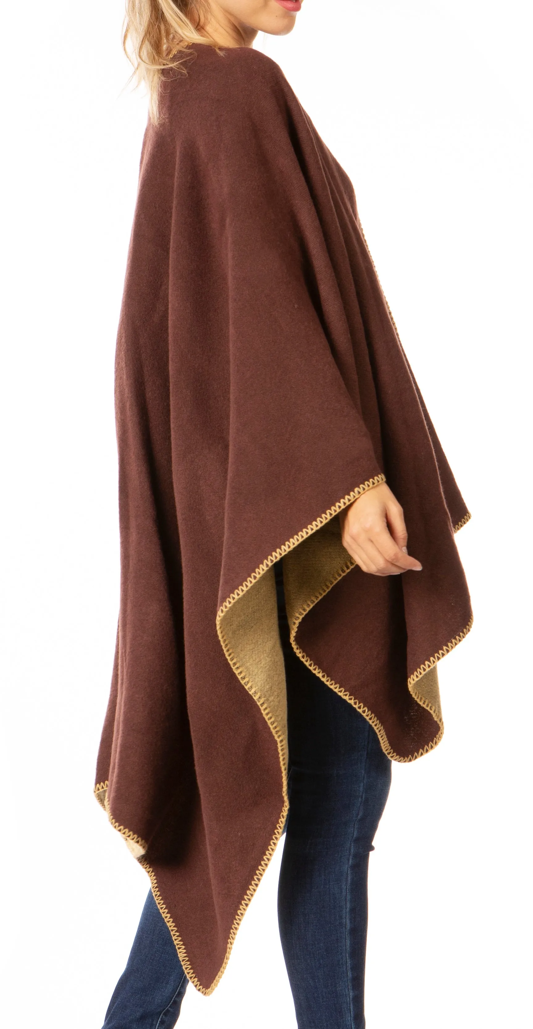 Sakkas Mari Women's Reversible Large Poncho Shawl Wrap Scarf Cape Ruana Blanket