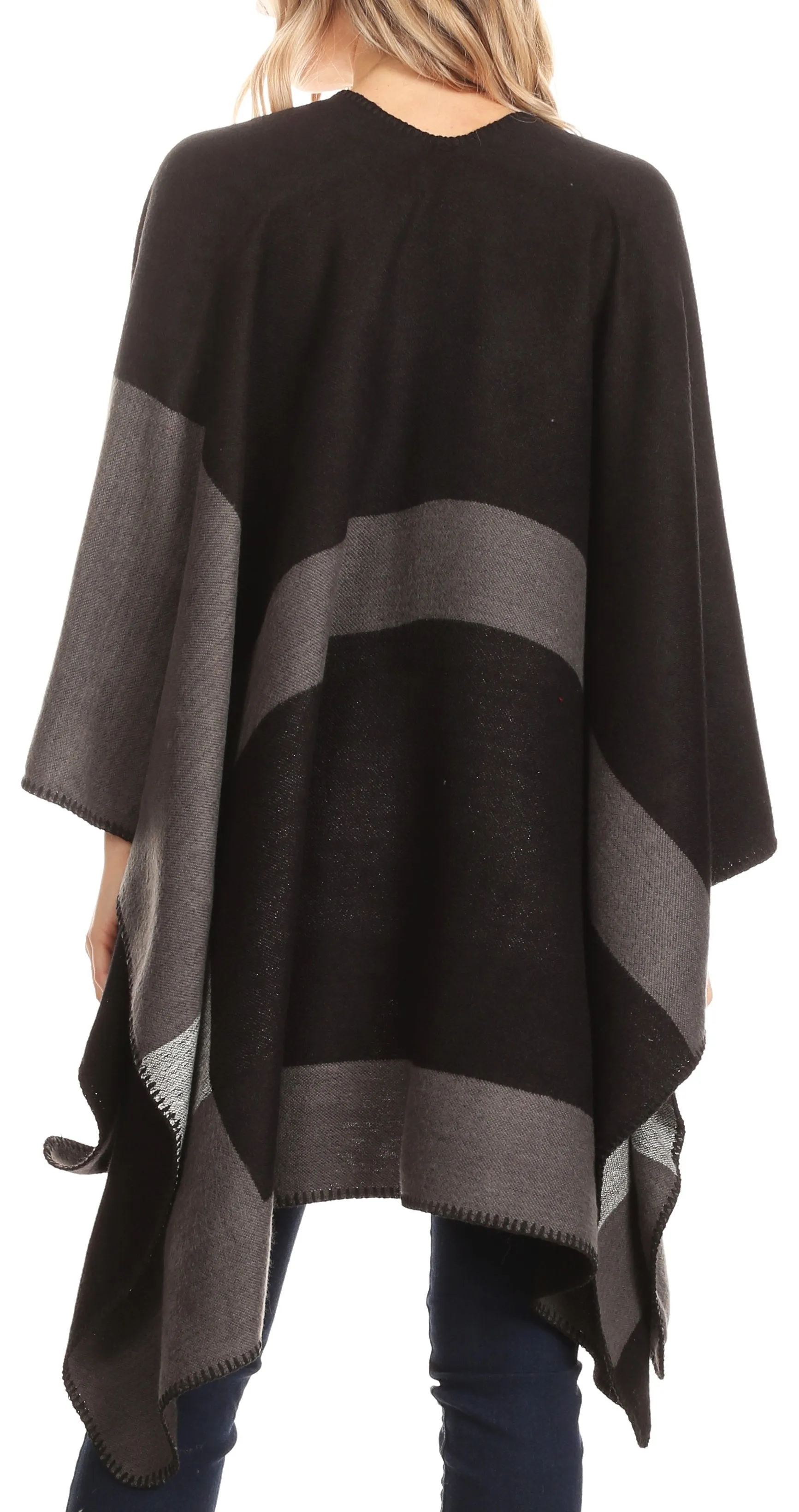 Sakkas Mari Women's Reversible Large Poncho Shawl Wrap Scarf Cape Ruana Blanket