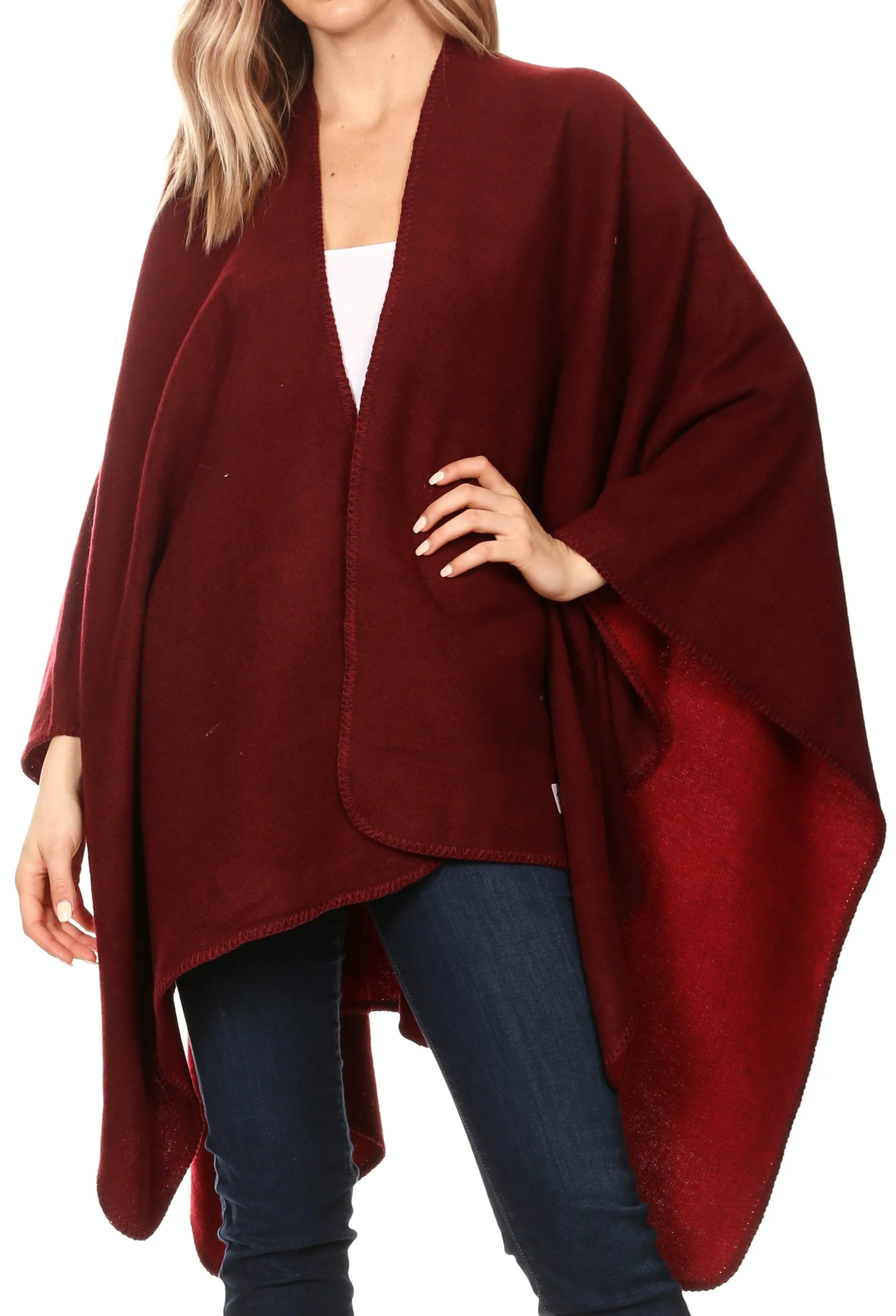 Sakkas Mari Women's Reversible Large Poncho Shawl Wrap Scarf Cape Ruana Blanket