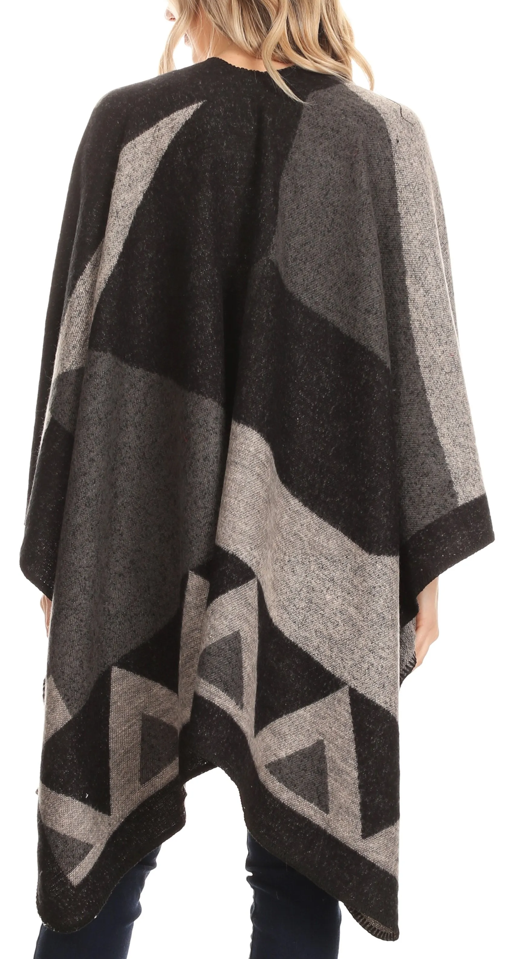 Sakkas Mari Women's Reversible Large Poncho Shawl Wrap Scarf Cape Ruana Blanket